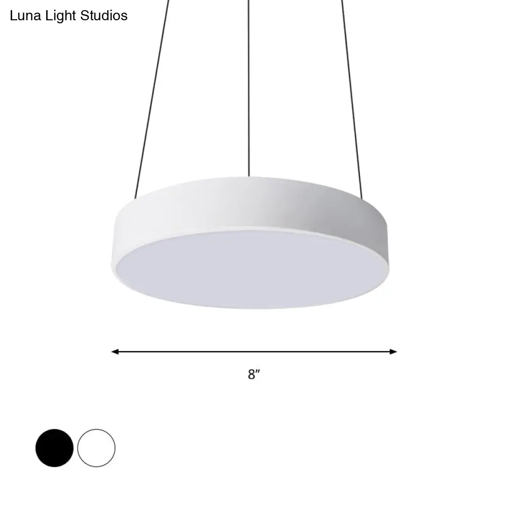 Contemporary Led Metal Drum Pendant Lighting: 12’/18’/23.5’ Wide White/Black Ceiling Lamp