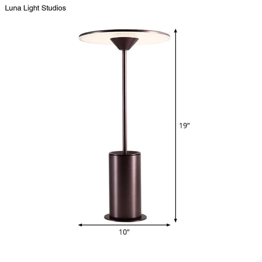 Contemporary Led Metal Table Lamp - Brown Reading Light For Study