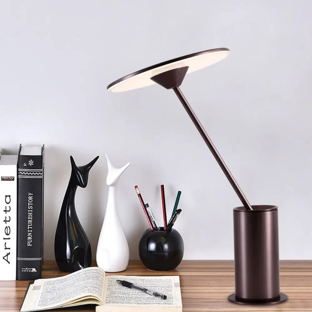 Contemporary Led Metal Table Lamp - Brown Reading Light For Study