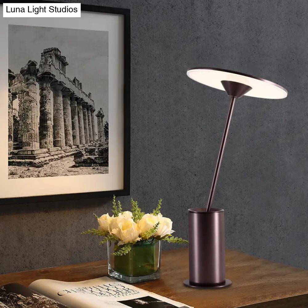 Contemporary Led Metal Table Lamp - Brown Reading Light For Study