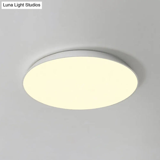 Contemporary Led Metallic Flush Mount Light - White Tray Ceiling Lamp For Bedroom (16.5/20.5/24.5