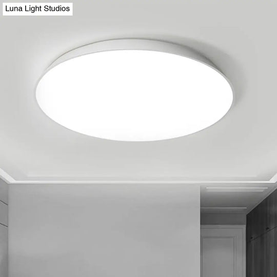 Contemporary Led Metallic Flush Mount Light - White Tray Ceiling Lamp For Bedroom (16.5/20.5/24.5