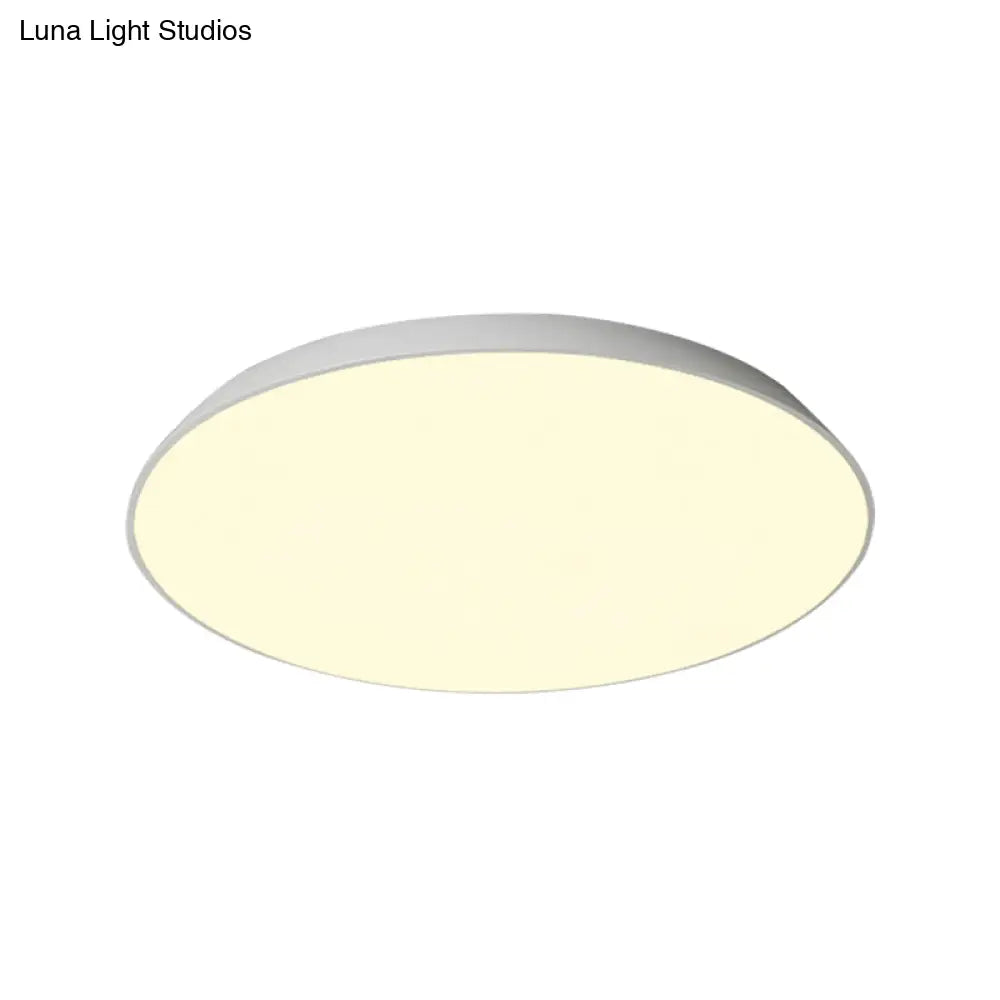 Contemporary Led Metallic Flush Mount Light - White Tray Ceiling Lamp For Bedroom