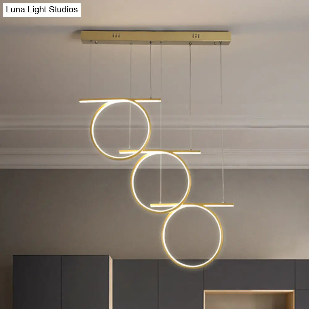 Contemporary Led Hanging Light - Metallic Suspension Lighting For Dining Table Gold 3 Rings
