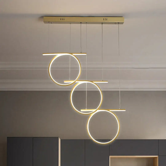 Contemporary Led Metallic Suspension Light - Gold Rings For Dining Table