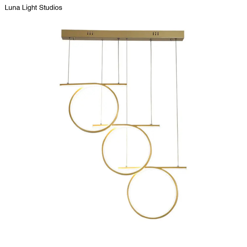 Contemporary Led Hanging Light - Metallic Suspension Lighting For Dining Table Gold 3 Rings