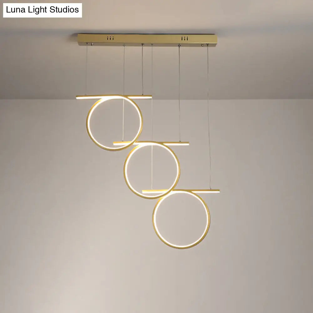 Contemporary Led Hanging Light - Metallic Suspension Lighting For Dining Table Gold 3 Rings