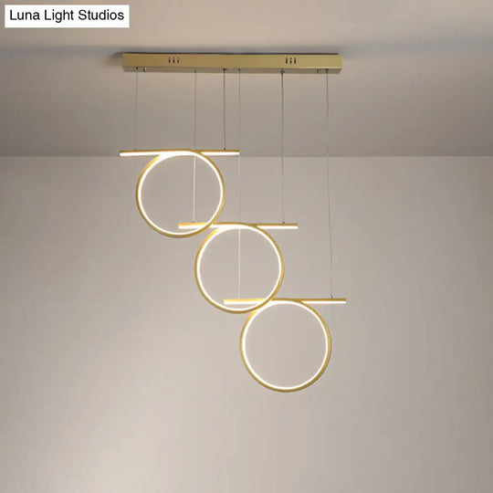 Contemporary Led Hanging Light - Metallic Suspension Lighting For Dining Table Gold 3 Rings