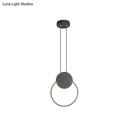 Led Mini Pendant Annular Lamp Kit In Black/White With Metal Shade And Warm/White Light