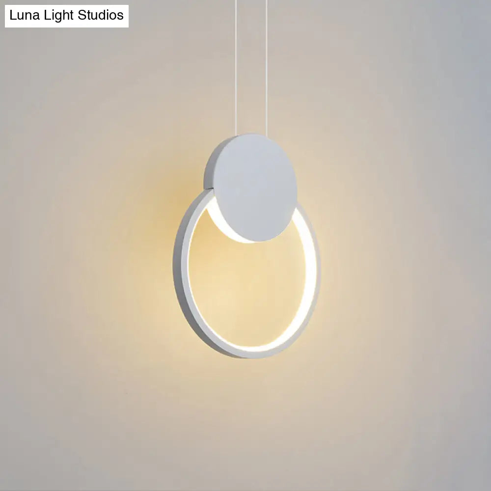 Led Mini Pendant Annular Lamp Kit In Black/White With Metal Shade And Warm/White Light