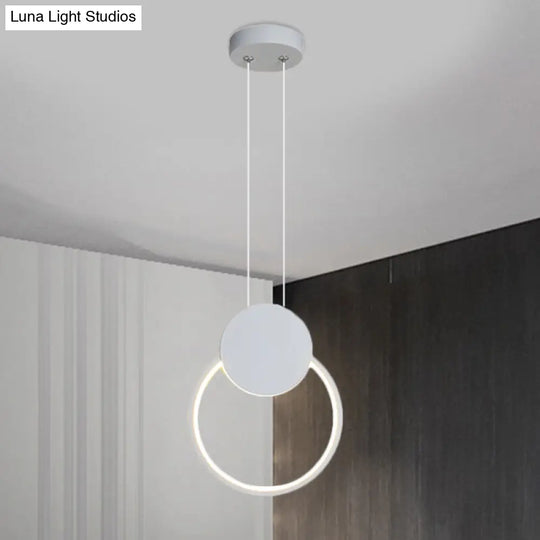 Led Mini Pendant Annular Lamp Kit In Black/White With Metal Shade And Warm/White Light White / Warm