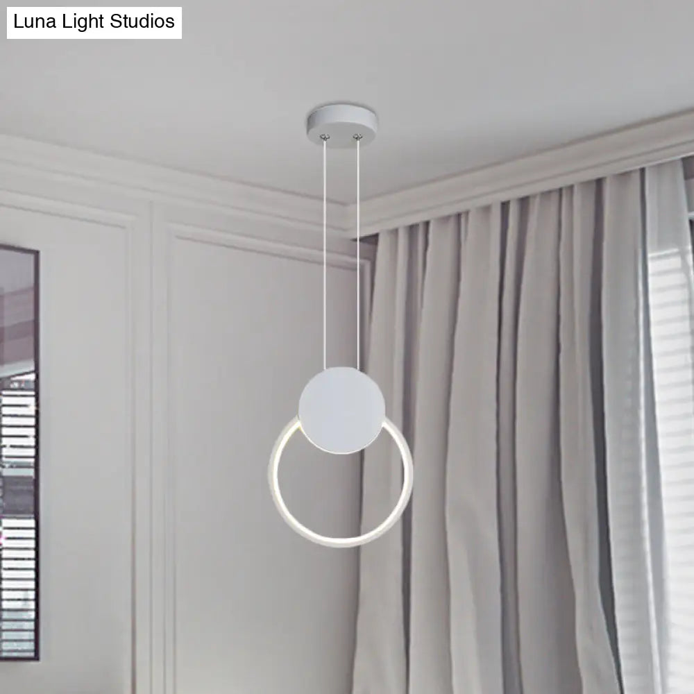 Led Mini Pendant Annular Lamp Kit In Black/White With Metal Shade And Warm/White Light