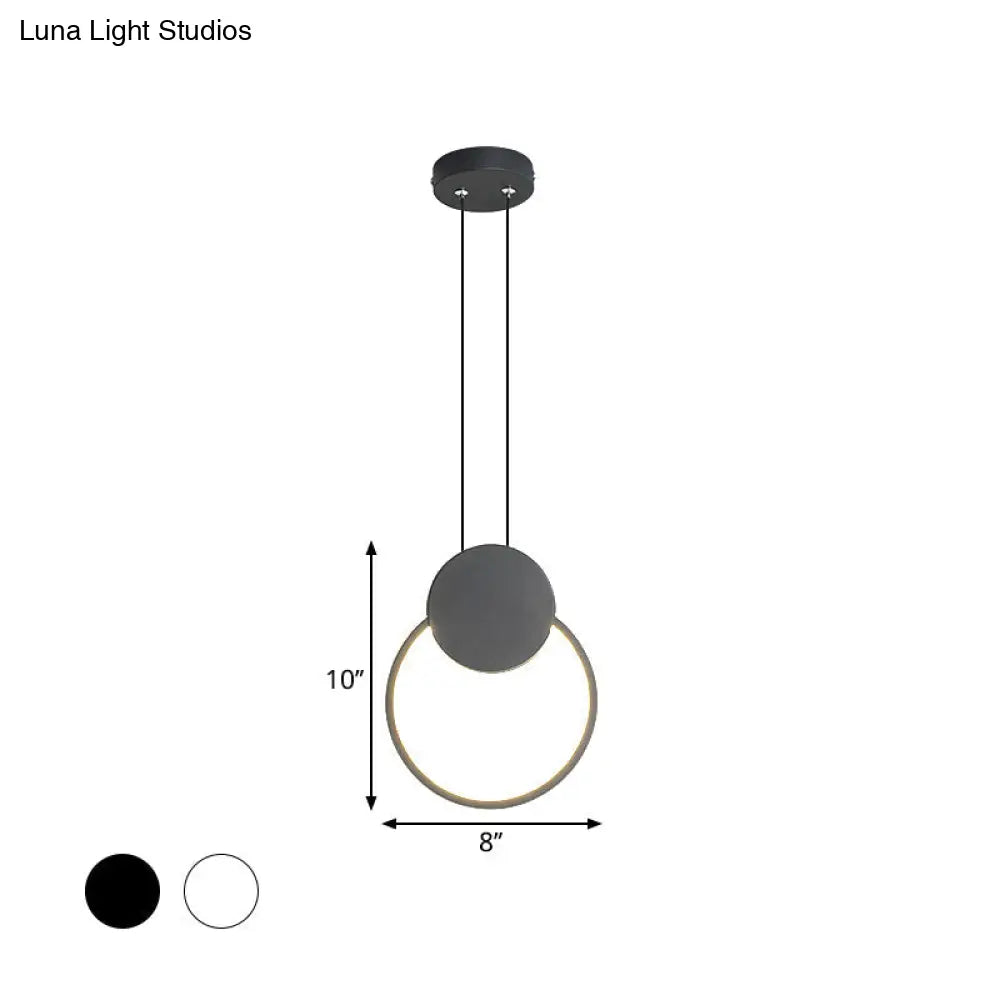 Led Mini Pendant Annular Lamp Kit In Black/White With Metal Shade And Warm/White Light