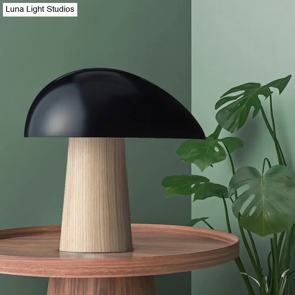 Contemporary Led Nightstand Lamp: Black Metal With Wood Base - Task Lighting