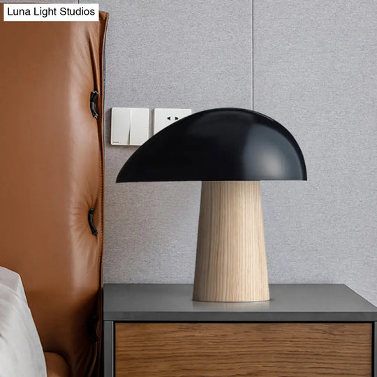 Contemporary Led Nightstand Lamp: Black Metal With Wood Base - Task Lighting