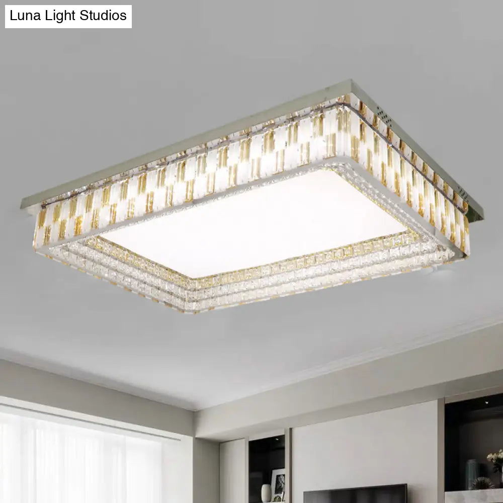 Contemporary Led Parlor Flush Mount Lamp With Rectangular Clear Crystal Blocks