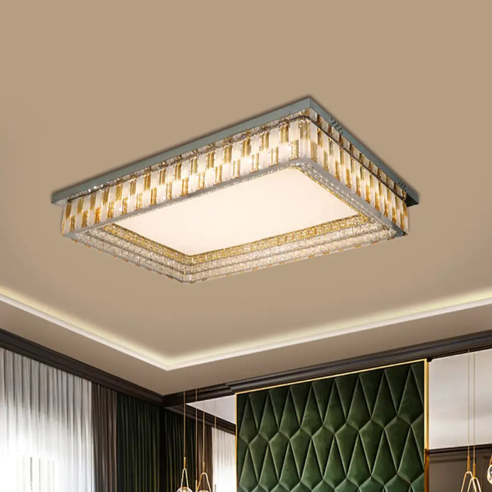 Contemporary Led Parlor Flush Mount Lamp With Rectangular Clear Crystal Blocks