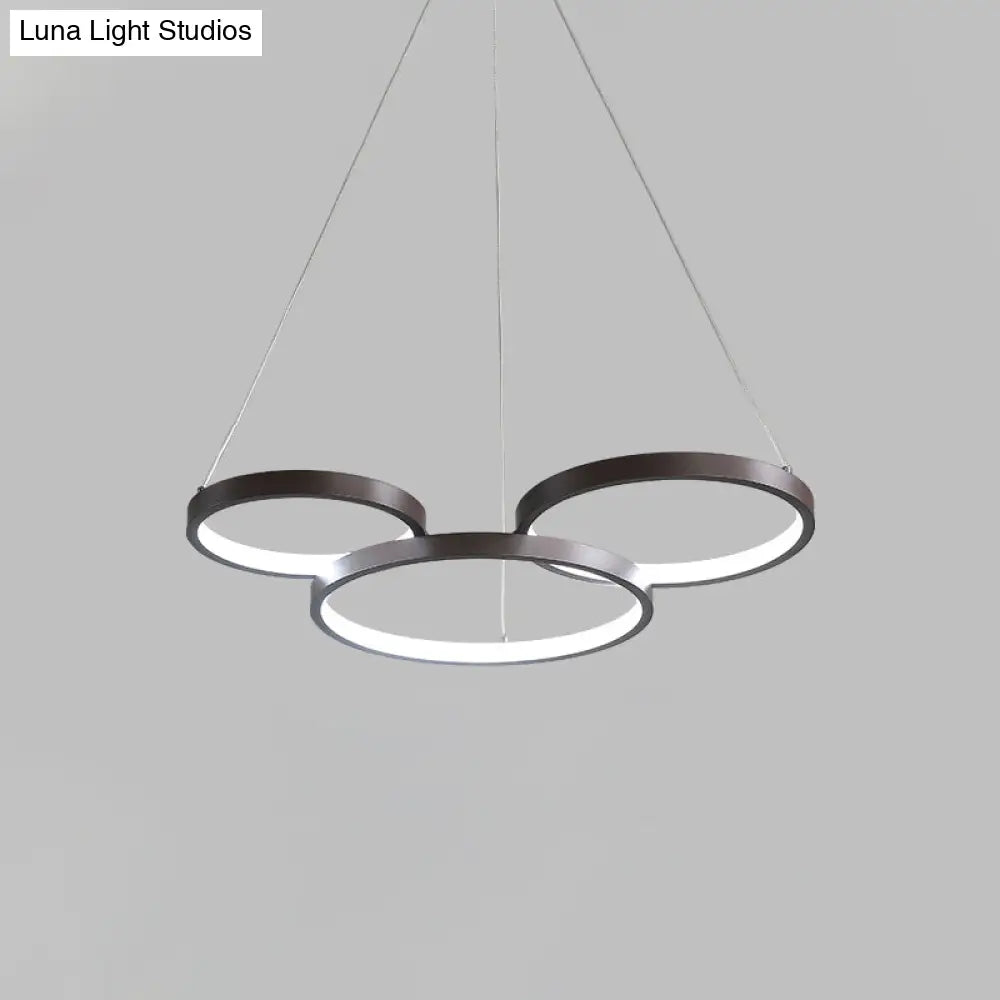 Contemporary Led Pendant Chandelier 3/4/5-Tiered Halo Ring Design Brown Finish Acrylic Shade