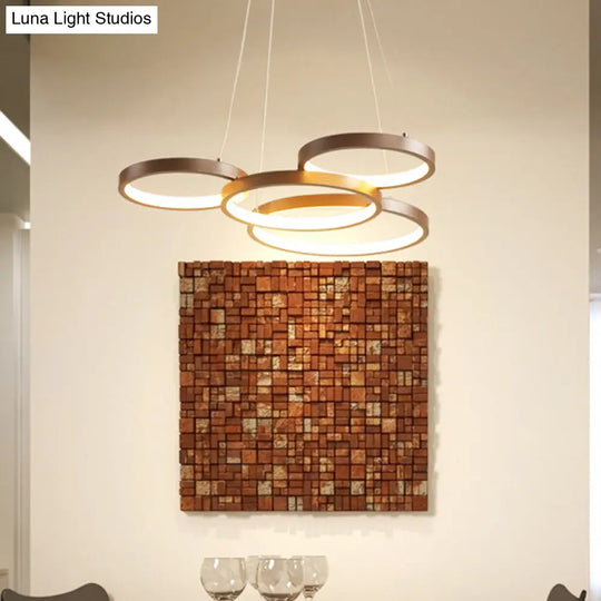 Contemporary Led Pendant Chandelier 3/4/5-Tiered Halo Ring Design Brown Finish Acrylic Shade