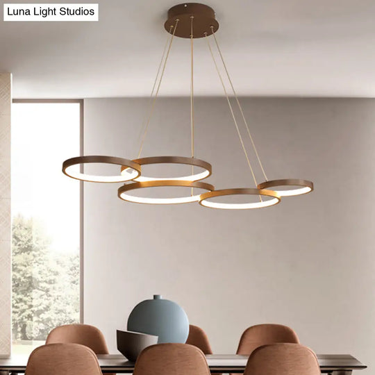 Contemporary Led Pendant Chandelier 3/4/5-Tiered Halo Ring Design Brown Finish Acrylic Shade