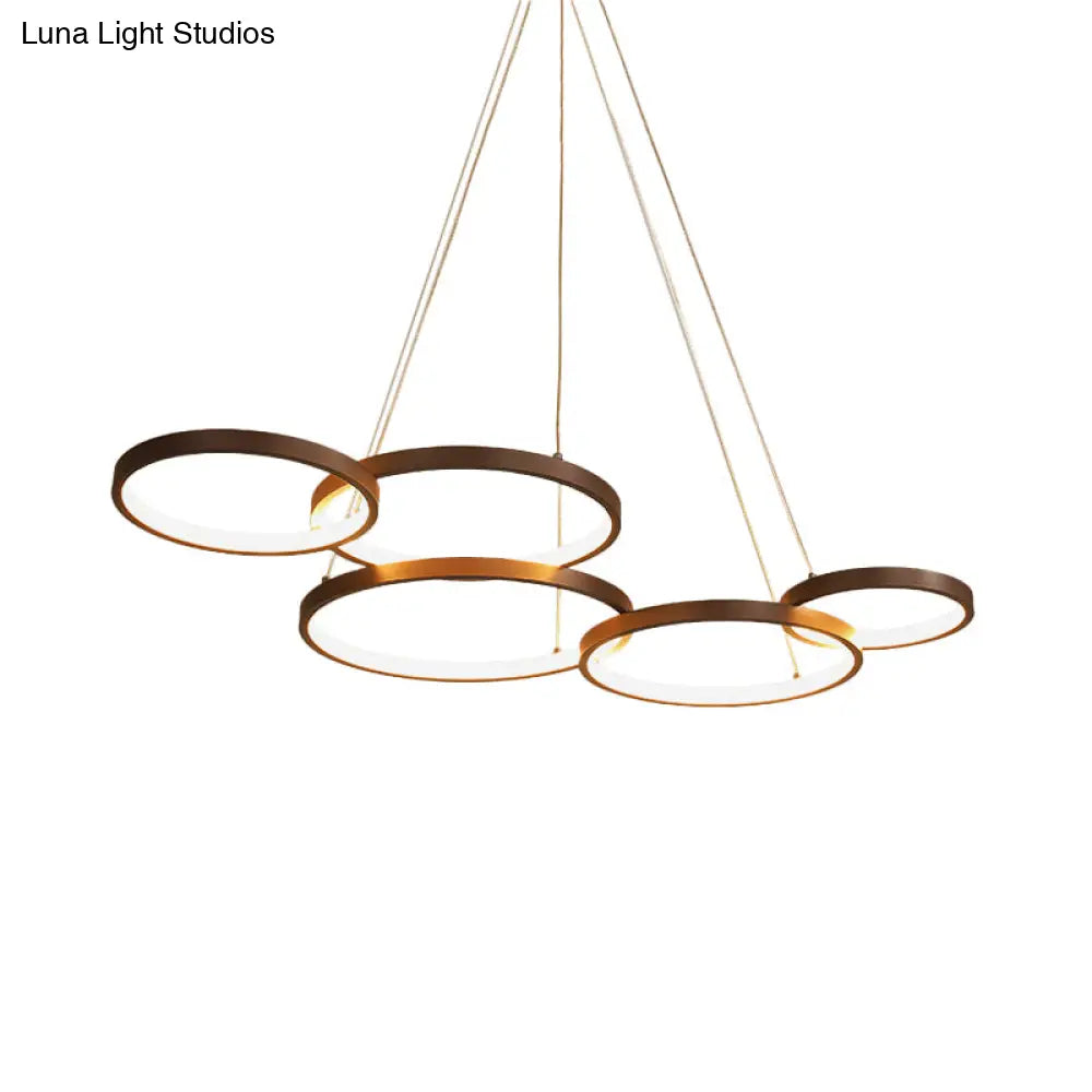 Contemporary Led Pendant Chandelier 3/4/5-Tiered Halo Ring Design Brown Finish Acrylic Shade