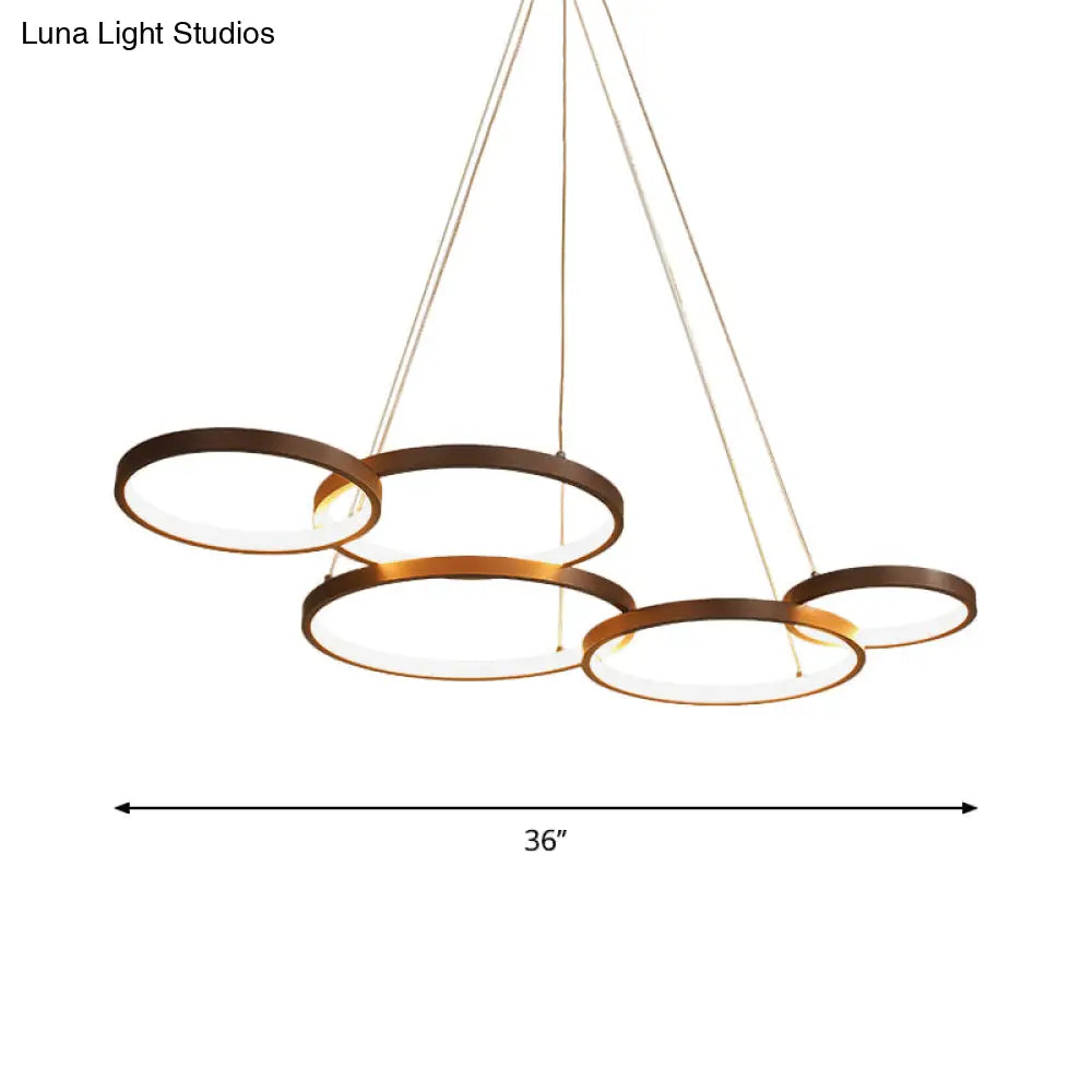 Contemporary Led Pendant Chandelier 3/4/5-Tiered Halo Ring Design Brown Finish Acrylic Shade