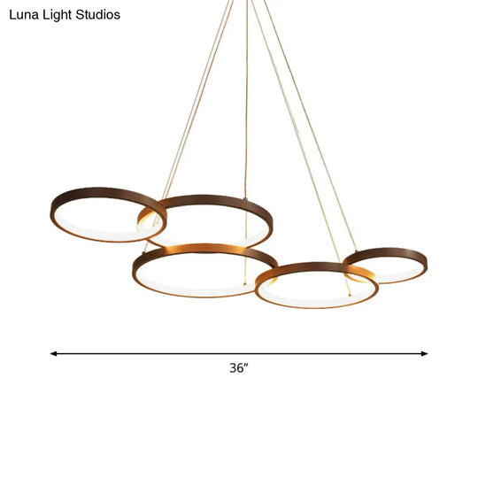 Contemporary Led Pendant Chandelier 3/4/5-Tiered Halo Ring Design Brown Finish Acrylic Shade