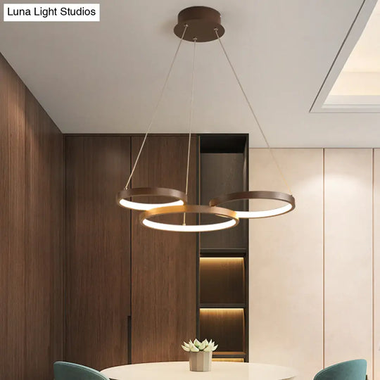 Contemporary Led Pendant Chandelier 3/4/5-Tiered Halo Ring Design Brown Finish Acrylic Shade