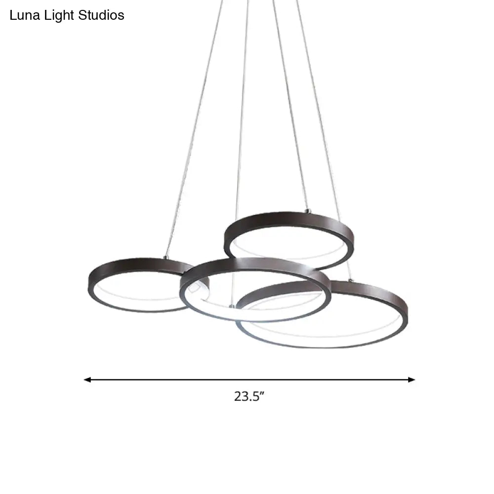 Contemporary Led Pendant Chandelier 3/4/5-Tiered Halo Ring Design Brown Finish Acrylic Shade