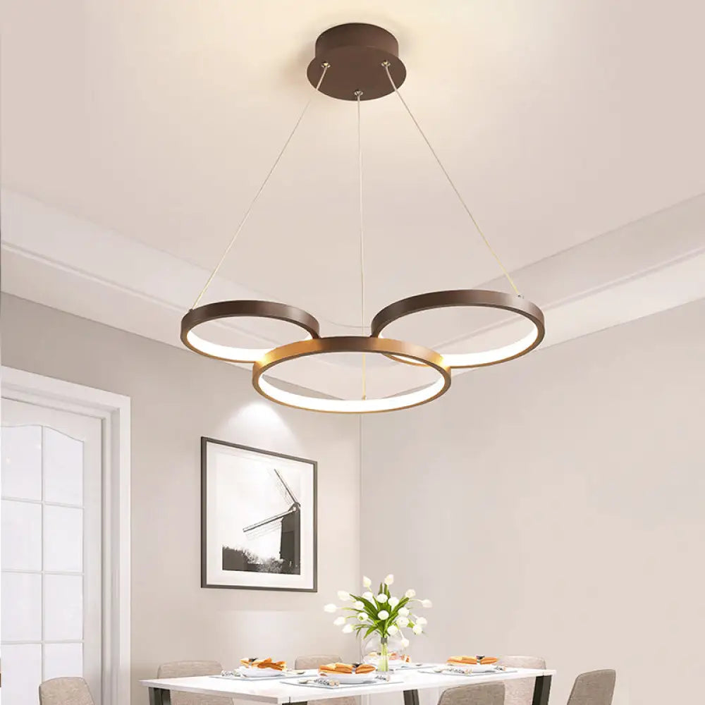 Contemporary Led Pendant Chandelier 3/4/5-Tiered Halo Ring Design Brown Finish Acrylic Shade / 3