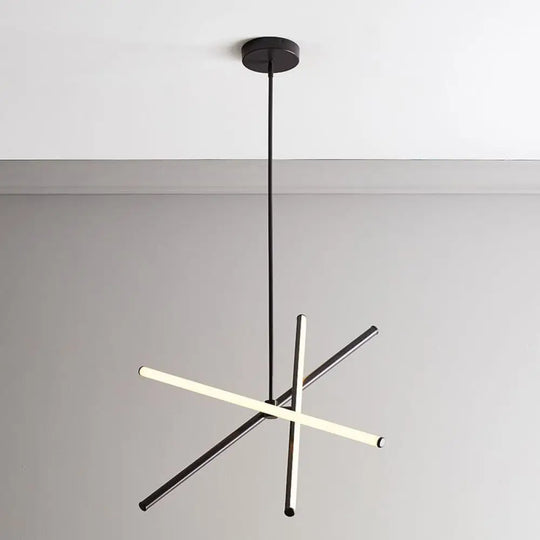 Contemporary Led Pendant Chandelier - Metallic Suspension Light For Living Room 3 Bulbs Black