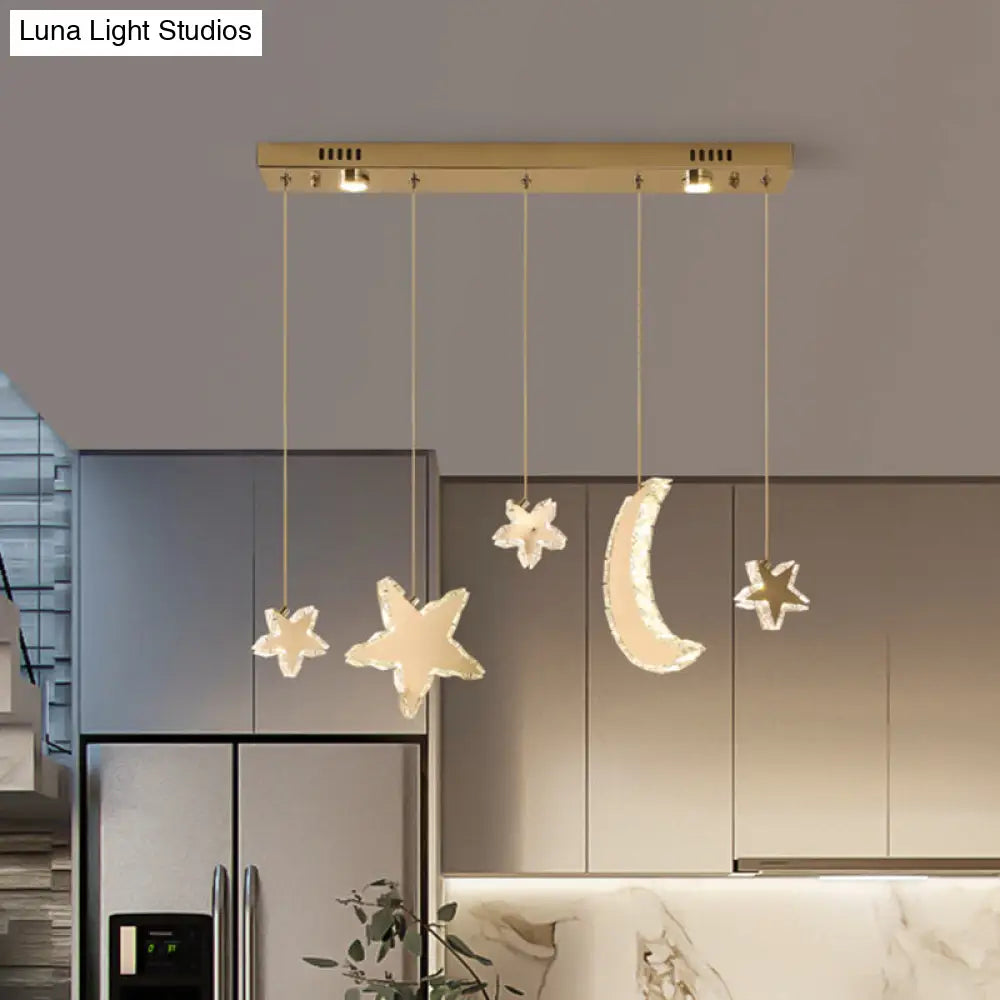 Contemporary Crystal Moon And Star Bedroom Led Pendant Lamp Stainless-Steel