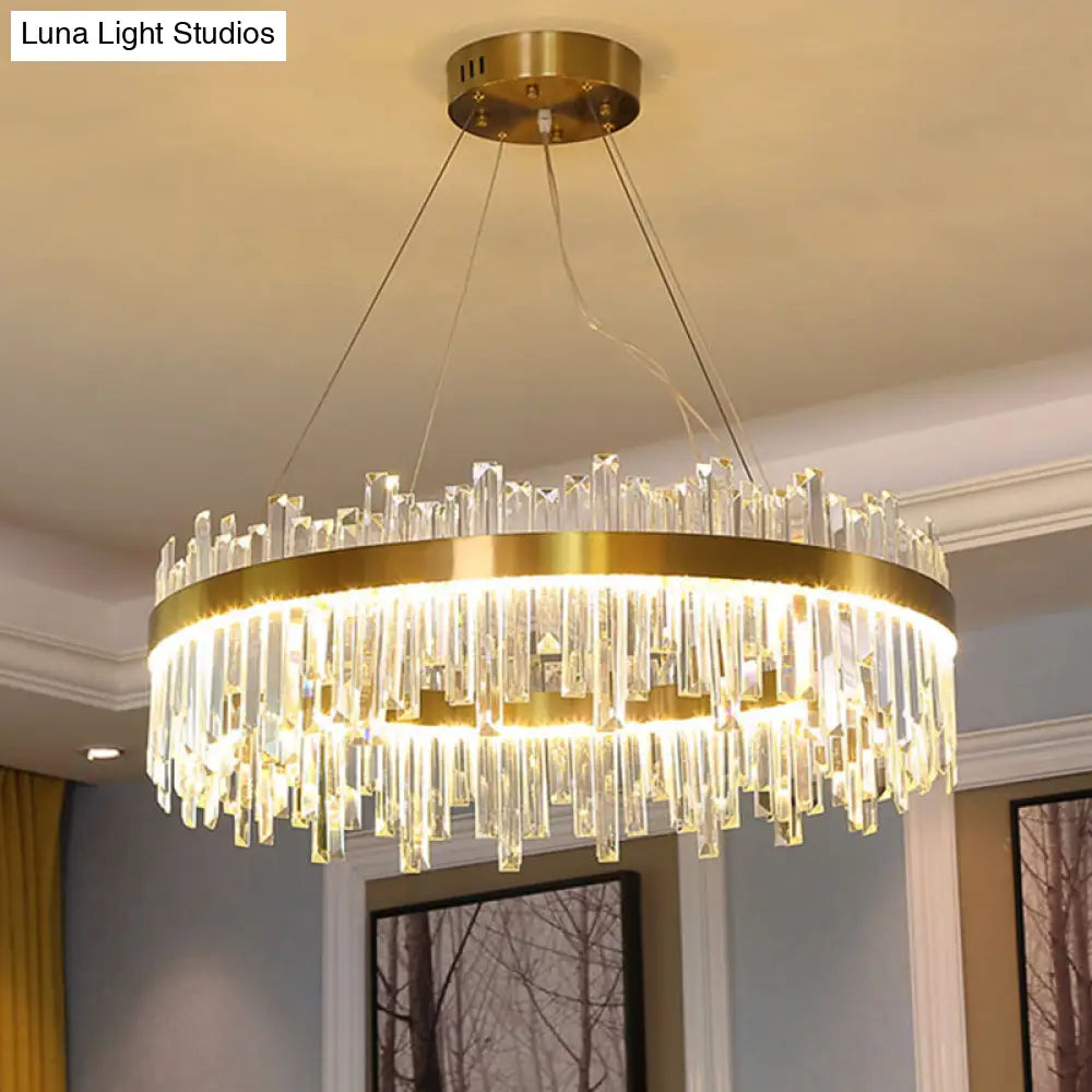 Contemporary Led Pendant Lamp With Crystal Shade & Gold Finish