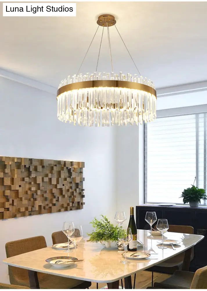 Contemporary Led Pendant Lamp With Crystal Shade & Gold Finish