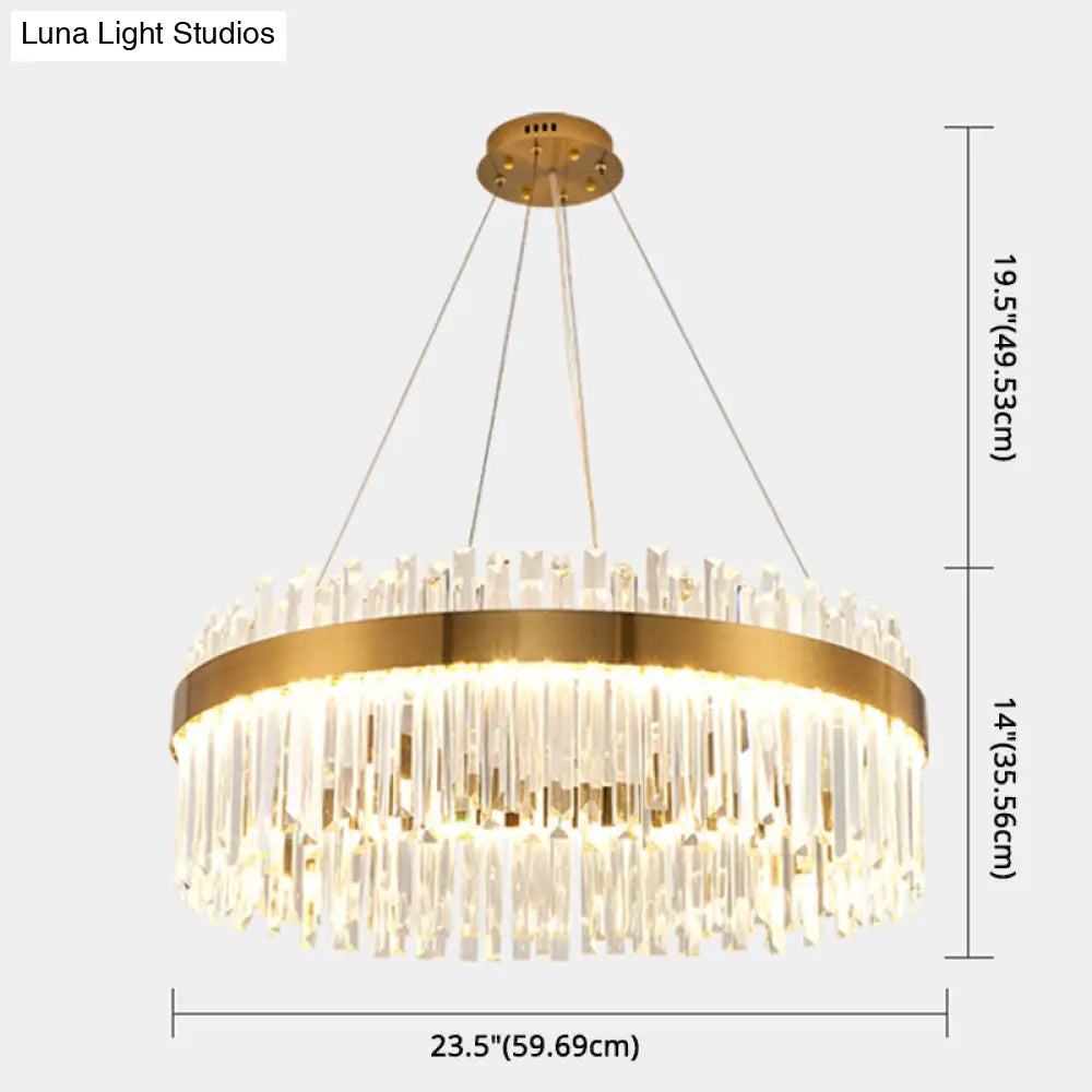 Contemporary Led Pendant Lamp With Crystal Shade & Gold Finish