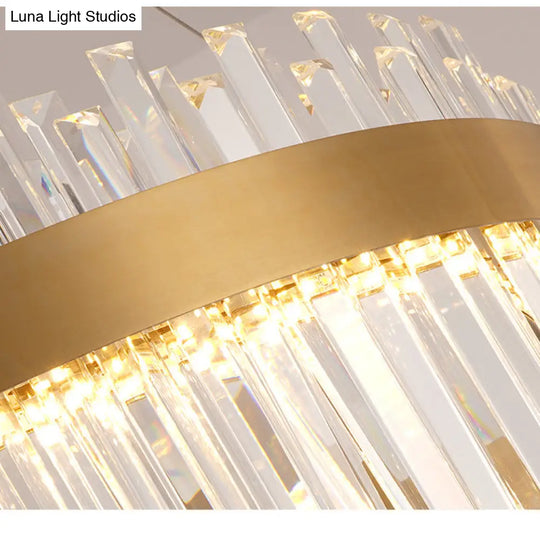 Contemporary Led Pendant Lamp With Crystal Shade & Gold Finish