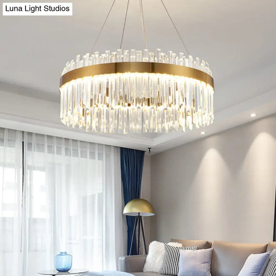 Contemporary Led Pendant Lamp With Crystal Shade & Gold Finish