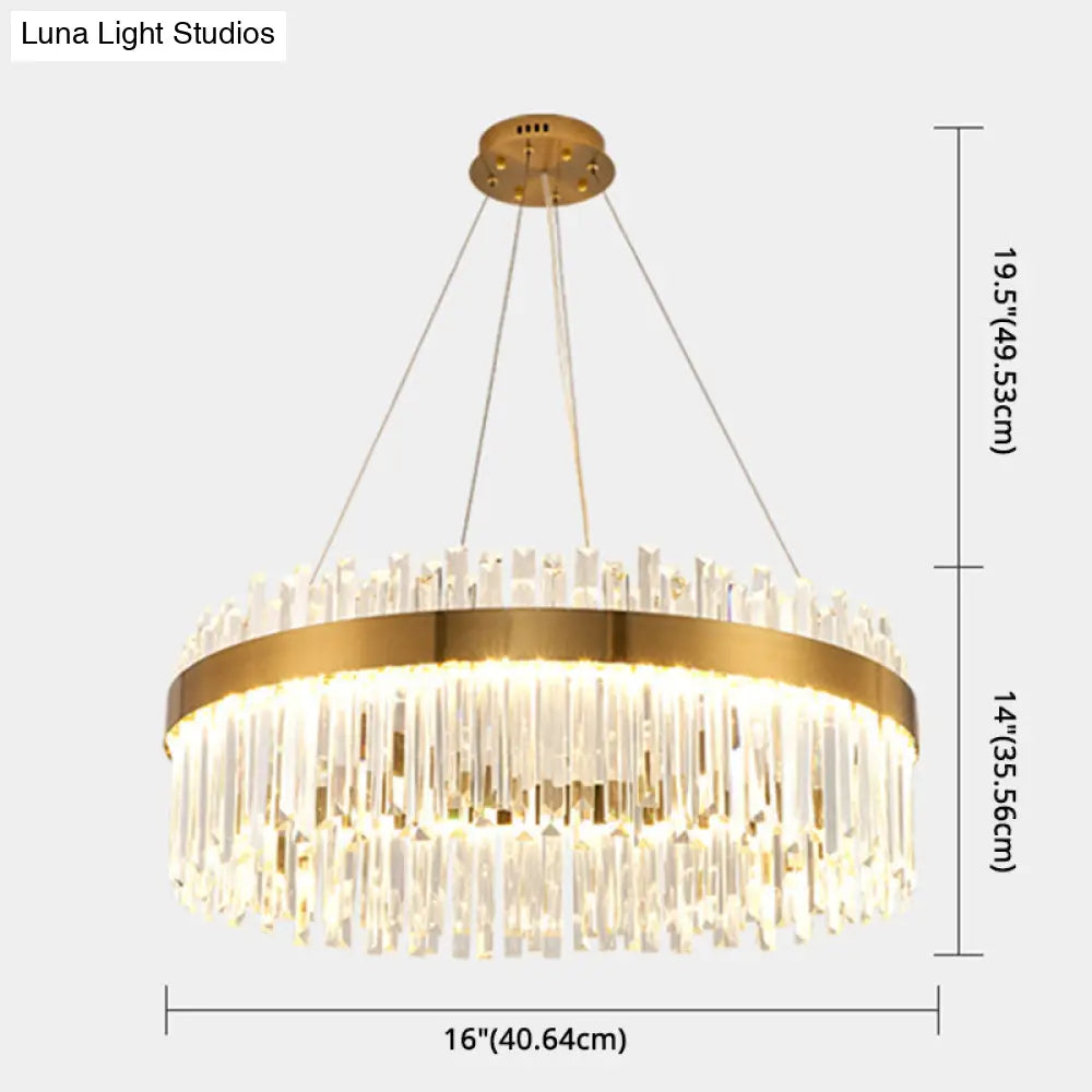 Contemporary Led Pendant Lamp With Crystal Shade & Gold Finish