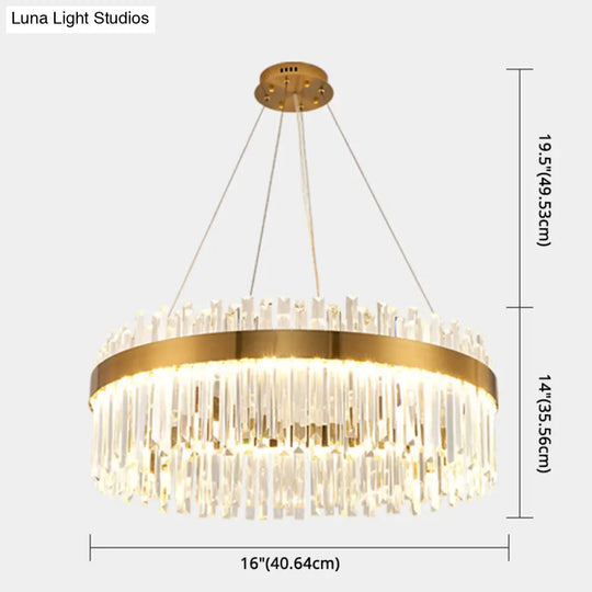 Contemporary Led Pendant Lamp With Crystal Shade & Gold Finish