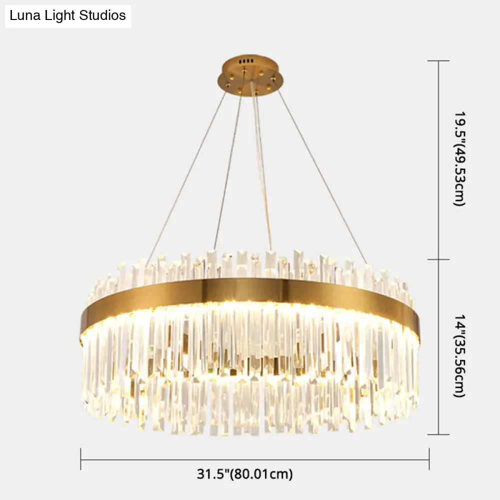 Contemporary Led Pendant Lamp With Crystal Shade & Gold Finish