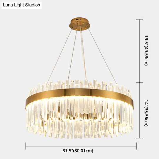 Contemporary Led Pendant Lamp With Crystal Shade & Gold Finish