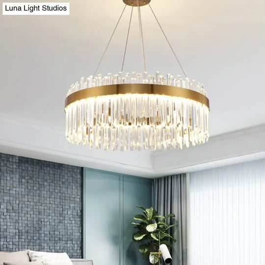 Contemporary Led Pendant Lamp With Crystal Shade & Gold Finish