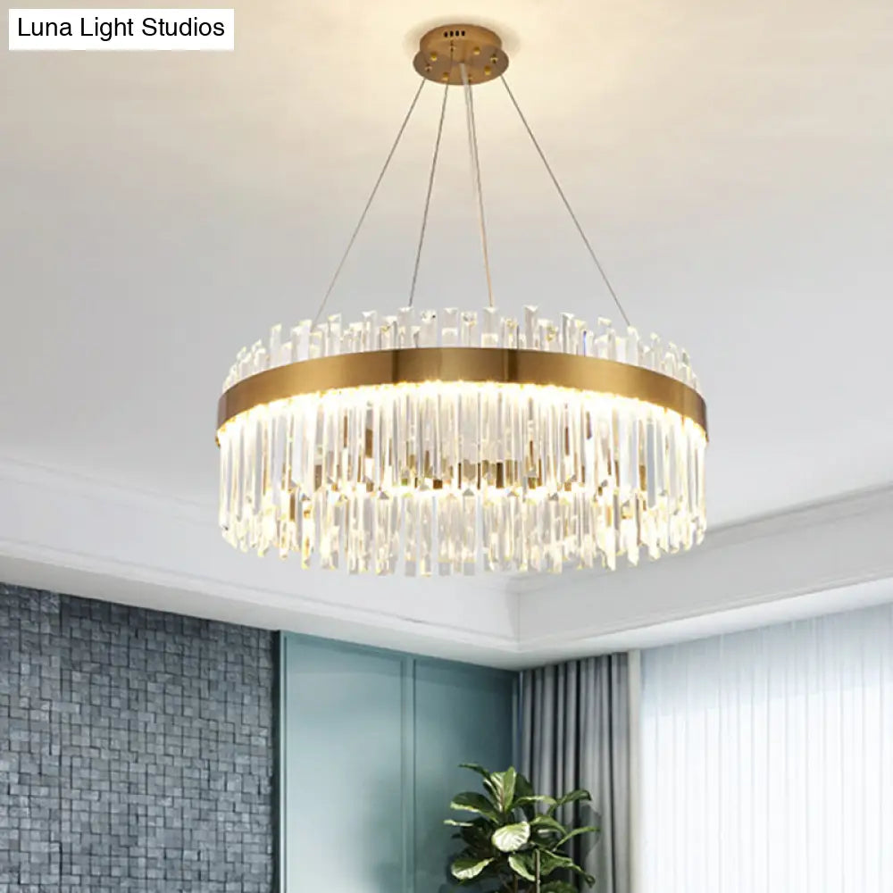 Contemporary Led Pendant Lamp With Crystal Shade & Gold Finish