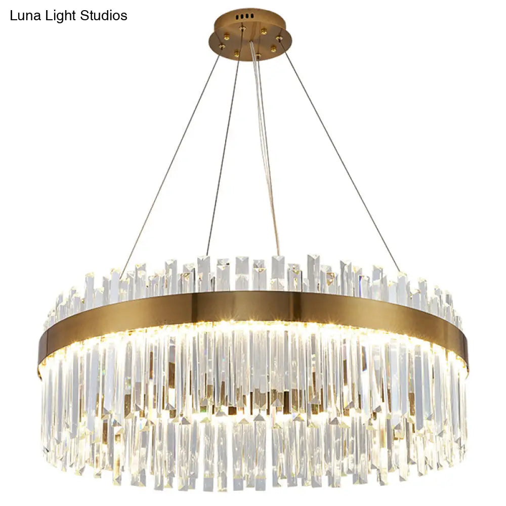 Contemporary Led Pendant Lamp With Crystal Shade & Gold Finish