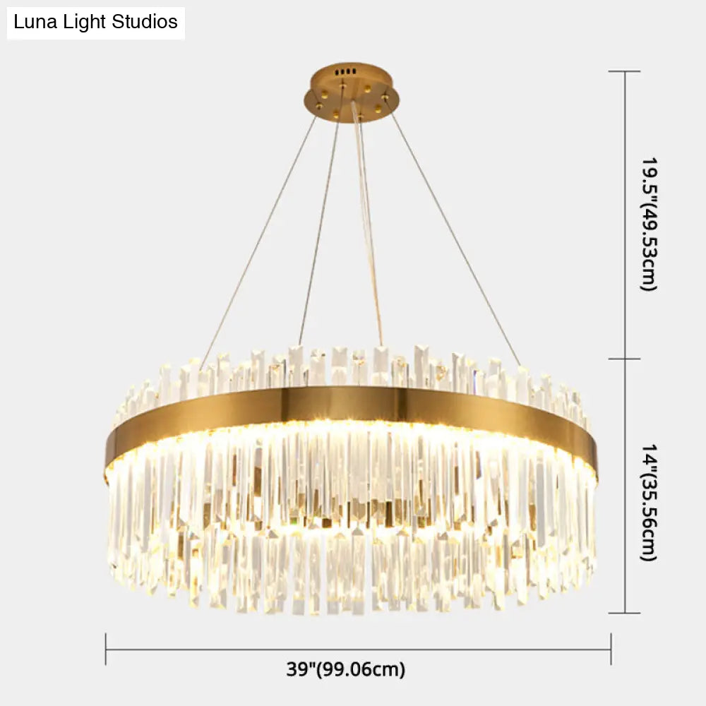 Contemporary Led Pendant Lamp With Crystal Shade & Gold Finish