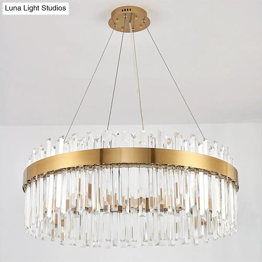 Contemporary Led Pendant Lamp With Crystal Shade & Gold Finish