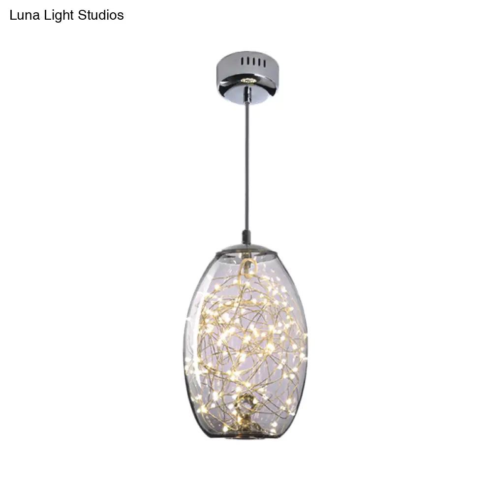 Contemporary Led Pendant Light With Amber/Smoke Grey Glass Globe/Cylinder/Oval - Ideal For Living