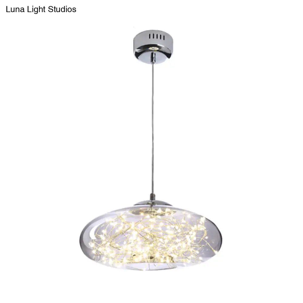 Contemporary Led Pendant Light With Amber/Smoke Grey Glass Globe/Cylinder/Oval - Ideal For Living