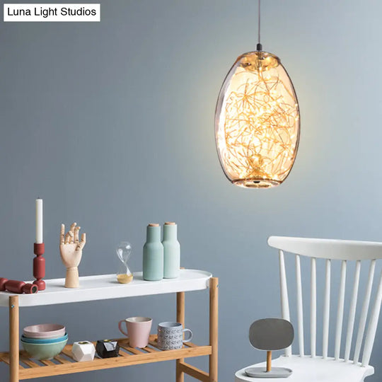 Contemporary Led Pendant Light With Amber/Smoke Grey Glass Globe/Cylinder/Oval - Ideal For Living