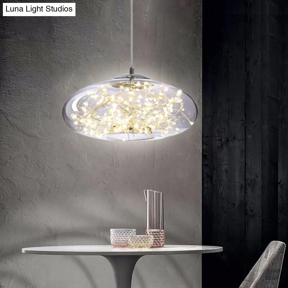 Contemporary Led Pendant Light With Elegant Amber/Smoke Grey Glass Globe/Cylinder/Oval Design For